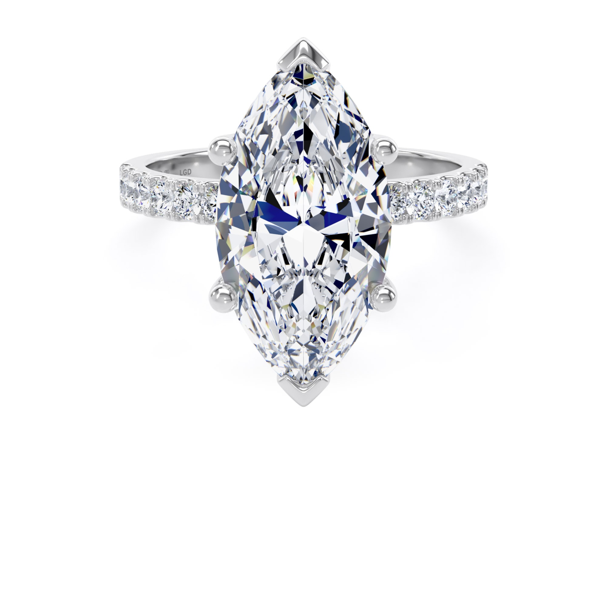 Platinum 5.25cttw Marquise Cut Lab Grown Diamond Set Shoulder Solitaire Engagement Ring