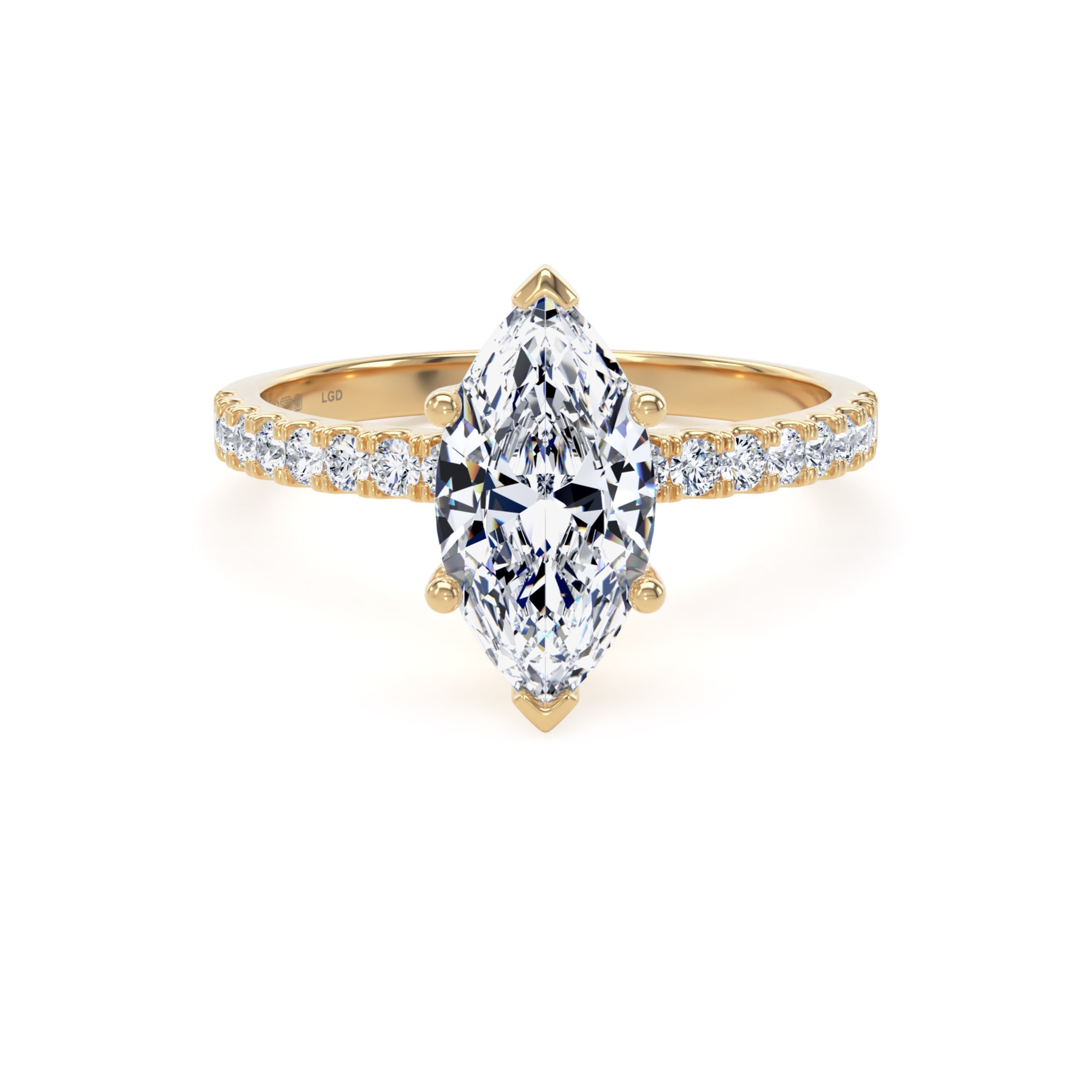 18ct Yellow Gold 1.70cttw Marquise Cut Lab Grown Diamond Set Shoulder Solitaire Engagement Ring