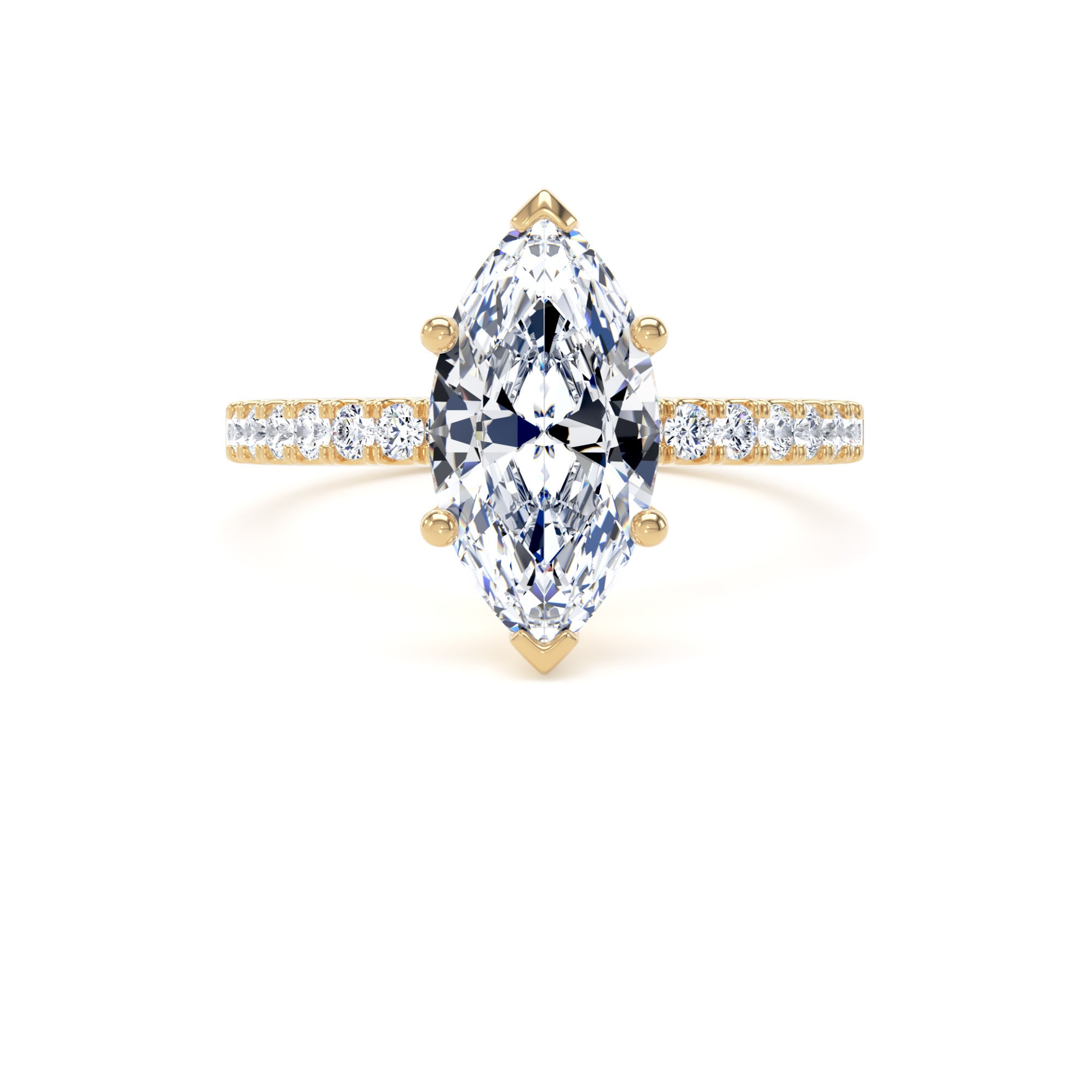 Goldsmiths 18ct Yellow Gold 2.20cttw Marquise Cut Lab Grown Diamond Set Shoulder Solitaire Engagement Ring - Ring Size I Goldsmiths 18ct Yellow Gold 2.20cttw Marquise Cut Lab Grown Diamond Set Shoulder Solitaire Engagement Ring - Ring Size I