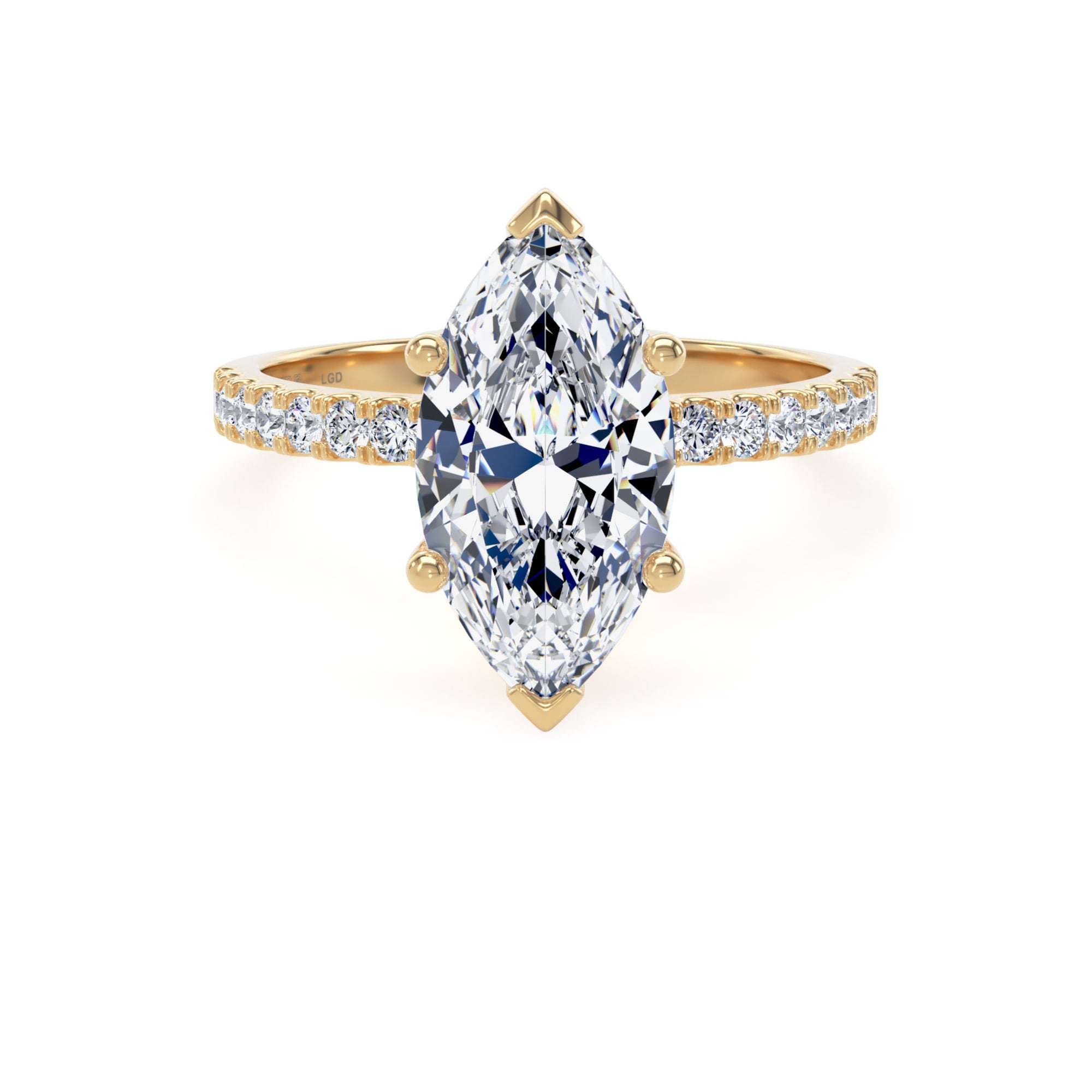 18ct Yellow Gold 2.70cttw Marquise Cut Lab Grown Diamond Set Shoulder Solitaire Engagement Ring