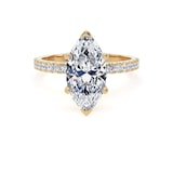 Goldsmiths 18ct Yellow Gold 2.70cttw Marquise Cut Lab Grown Diamond Set Shoulder Solitaire Engagement Ring - Ring Size F