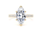 Goldsmiths 18ct Yellow Gold 2.70cttw Marquise Cut Lab Grown Diamond Set Shoulder Solitaire Engagement Ring - Ring Size F