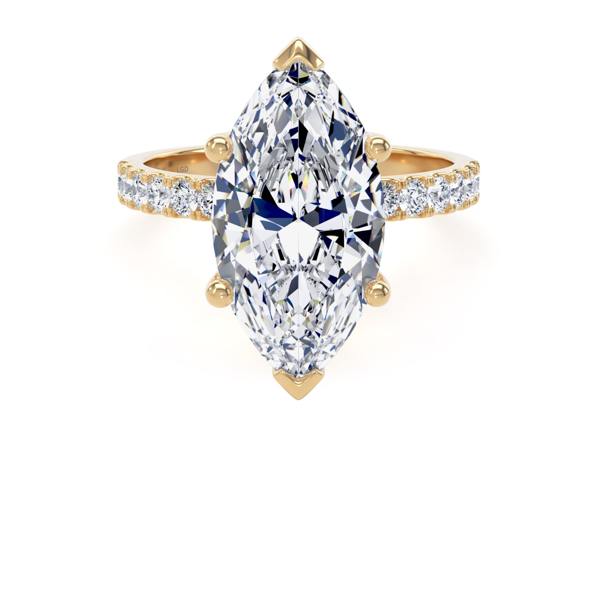 18ct Yellow Gold 5.25cttw Marquise Cut Lab Grown Diamond Set Shoulder Solitaire Engagement Ring