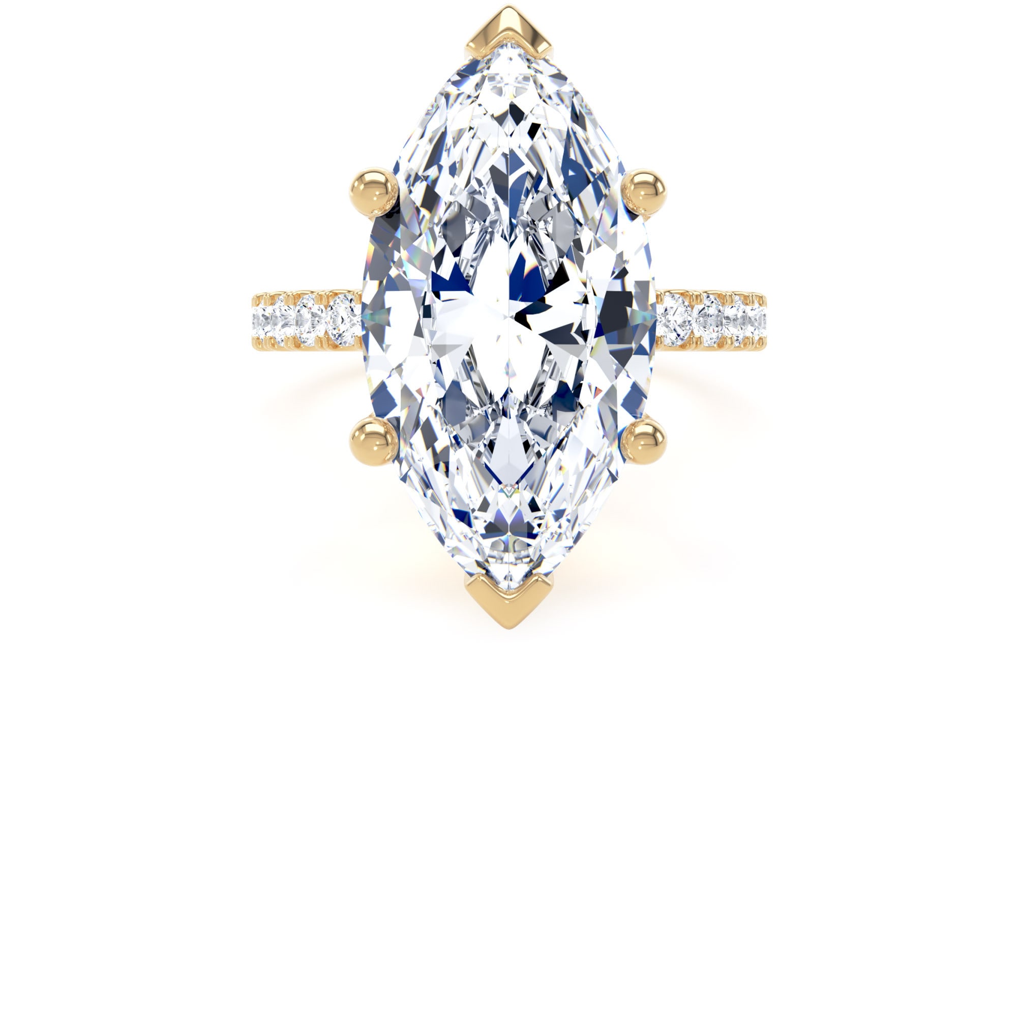 Goldsmiths 18ct Yellow Gold 7.25cttw Marquise Cut Lab Grown Diamond Set Shoulder Solitaire Engagement Ring - Ring Size T.5 Goldsmiths 18ct Yellow Gold 7.25cttw Marquise Cut Lab Grown Diamond Set Shoulder Solitaire Engagement Ring - Ring Size T.5
