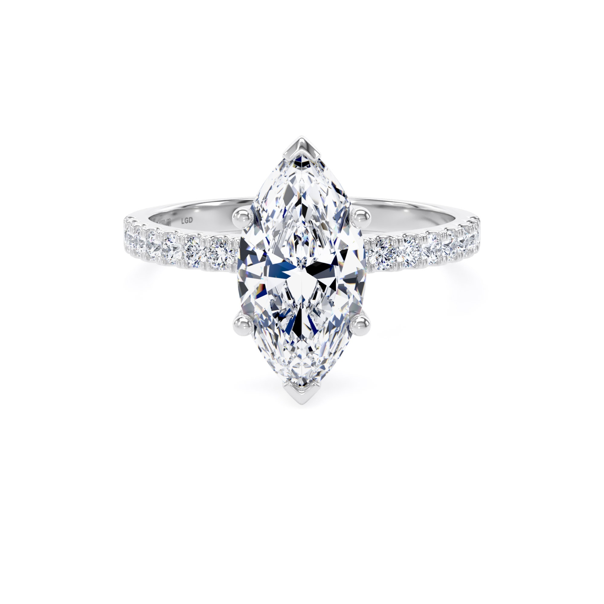 18ct White Gold 2.20cttw Marquise Cut Lab Grown Diamond Set Shoulder Solitaire Engagement Ring