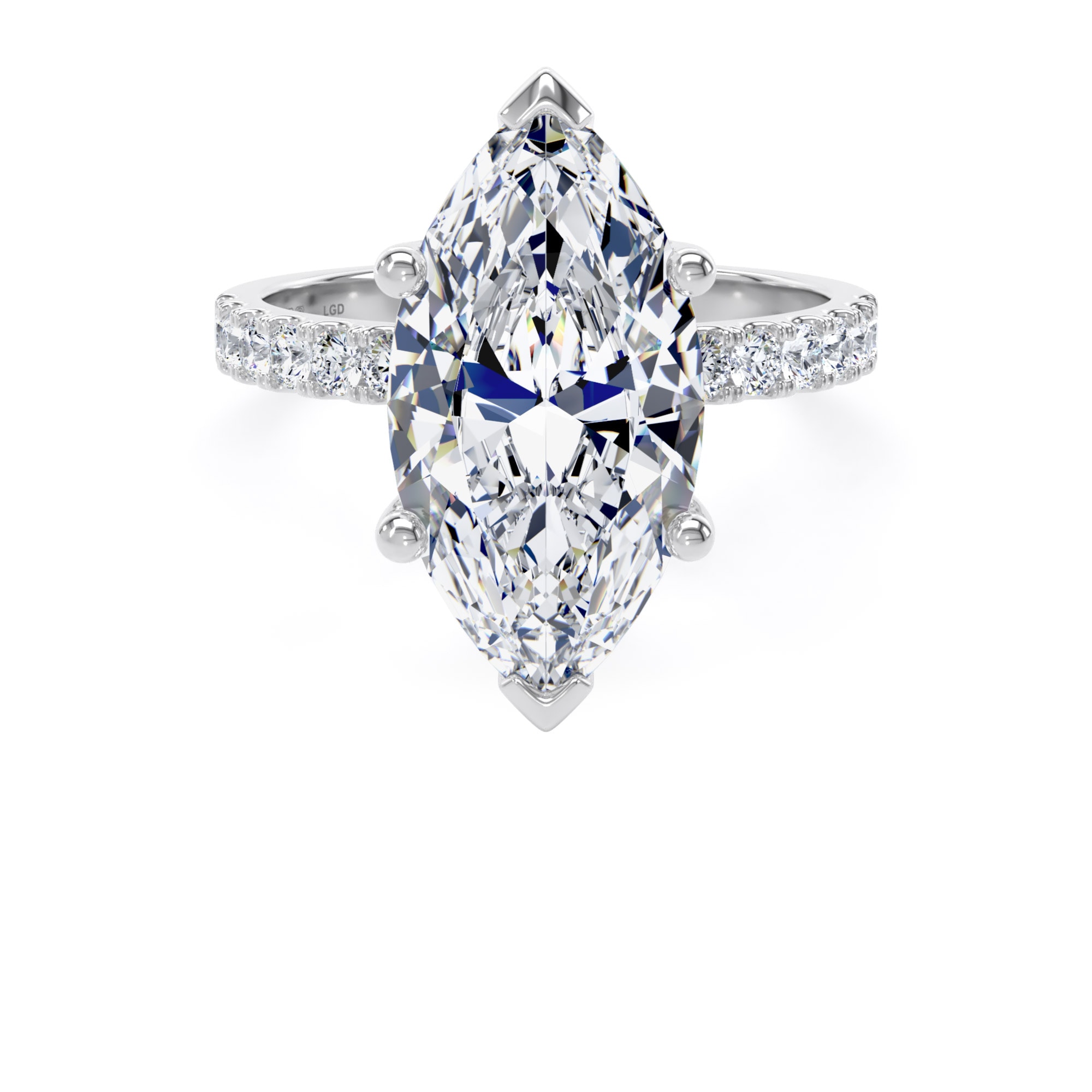 18ct White Gold 5.25cttw Marquise Cut Lab Grown Diamond Set Shoulder Solitaire Engagement Ring