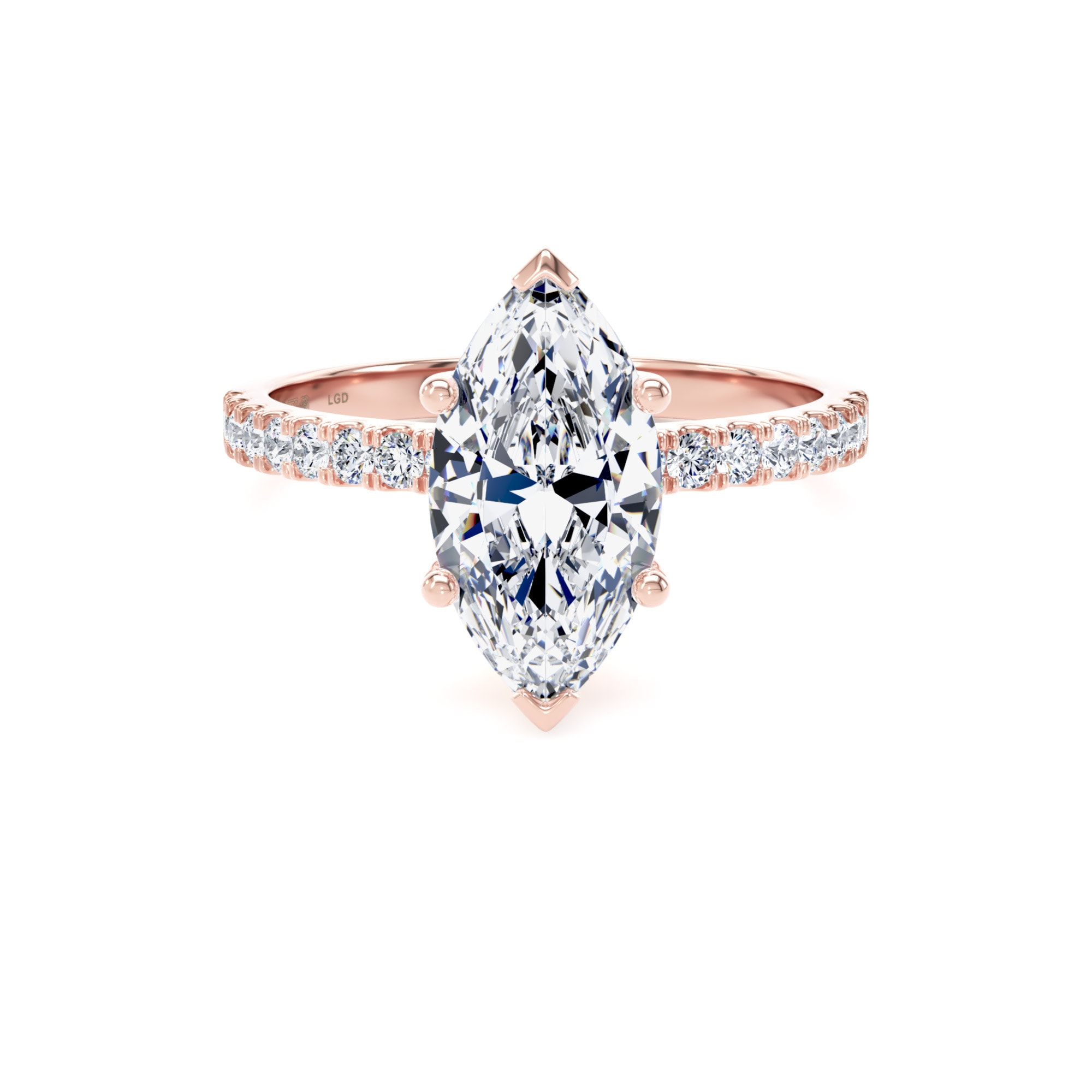18ct Rose Gold 2.20cttw Marquise Cut Lab Grown Diamond Set Shoulder Solitaire Engagement Ring