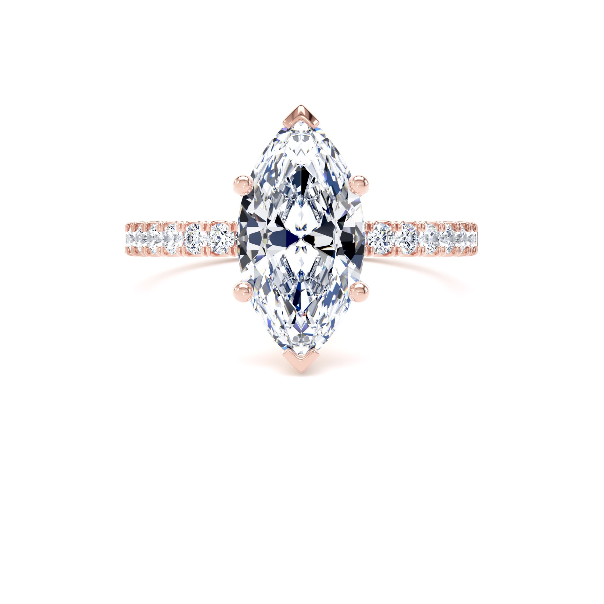 Goldsmiths 18ct Rose Gold 2.20cttw Marquise Cut Lab Grown Diamond Set Shoulder Solitaire Engagement Ring - Ring Size O