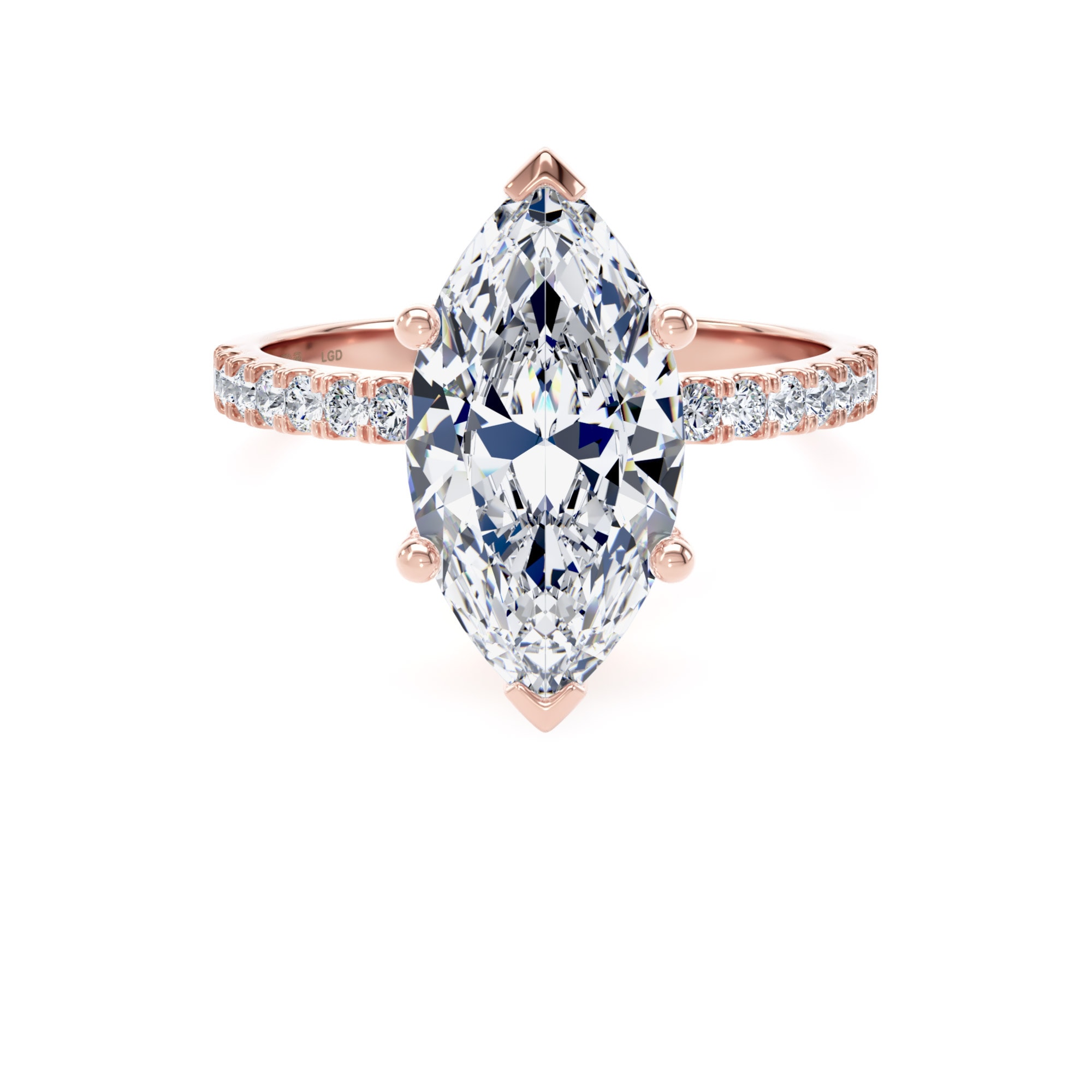 18ct Rose Gold 3.25cttw Marquise Cut Lab Grown Diamond Set Shoulder Solitaire Engagement Ring