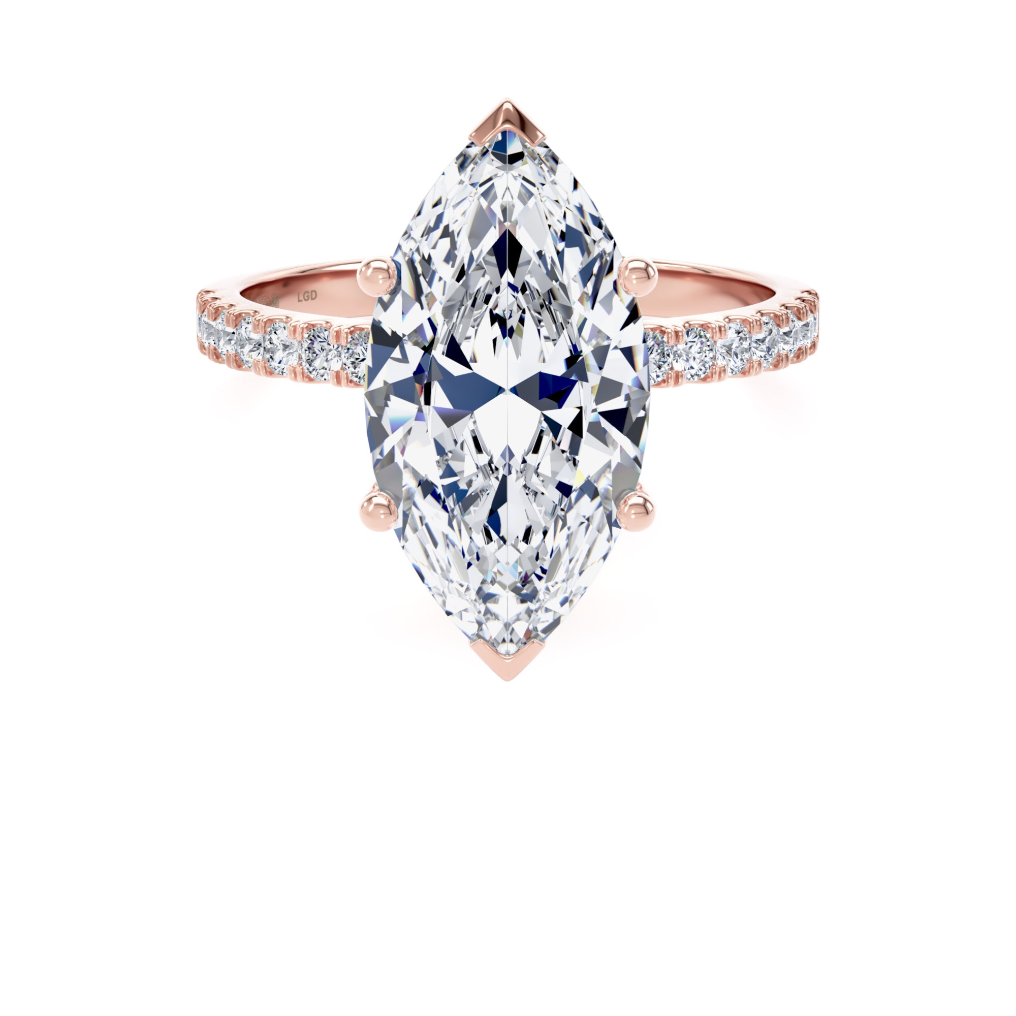 18ct Rose Gold 4.25cttw Marquise Cut Lab Grown Diamond Set Shoulder Solitaire Engagement Ring