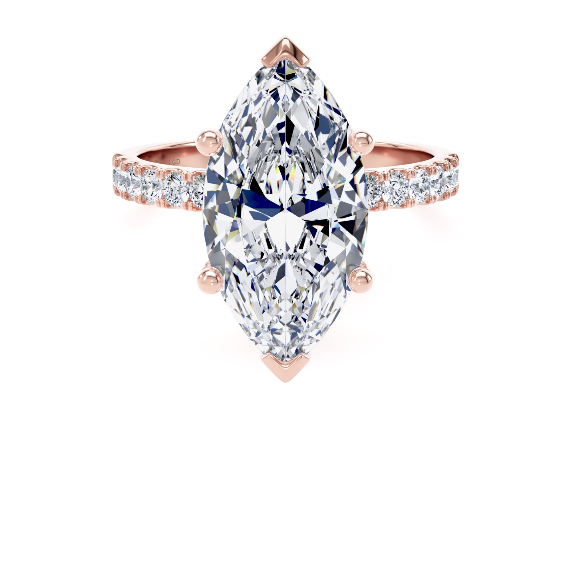 18ct Rose Gold 5.25cttw Marquise Cut Lab Grown Diamond Set Shoulder Solitaire Engagement Ring