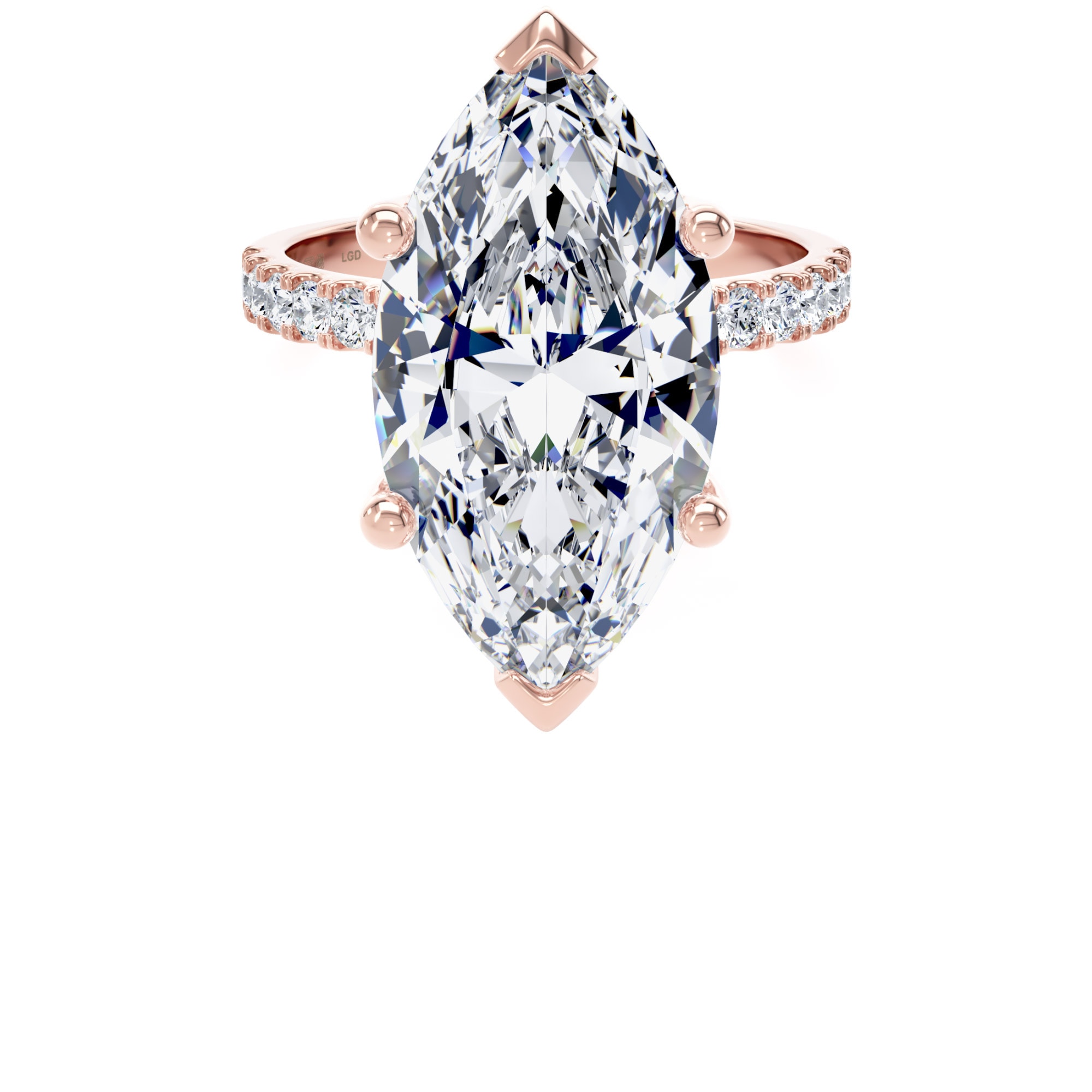 18ct Rose Gold 7.25cttw Marquise Cut Lab Grown Diamond Set Shoulder Solitaire Engagement Ring