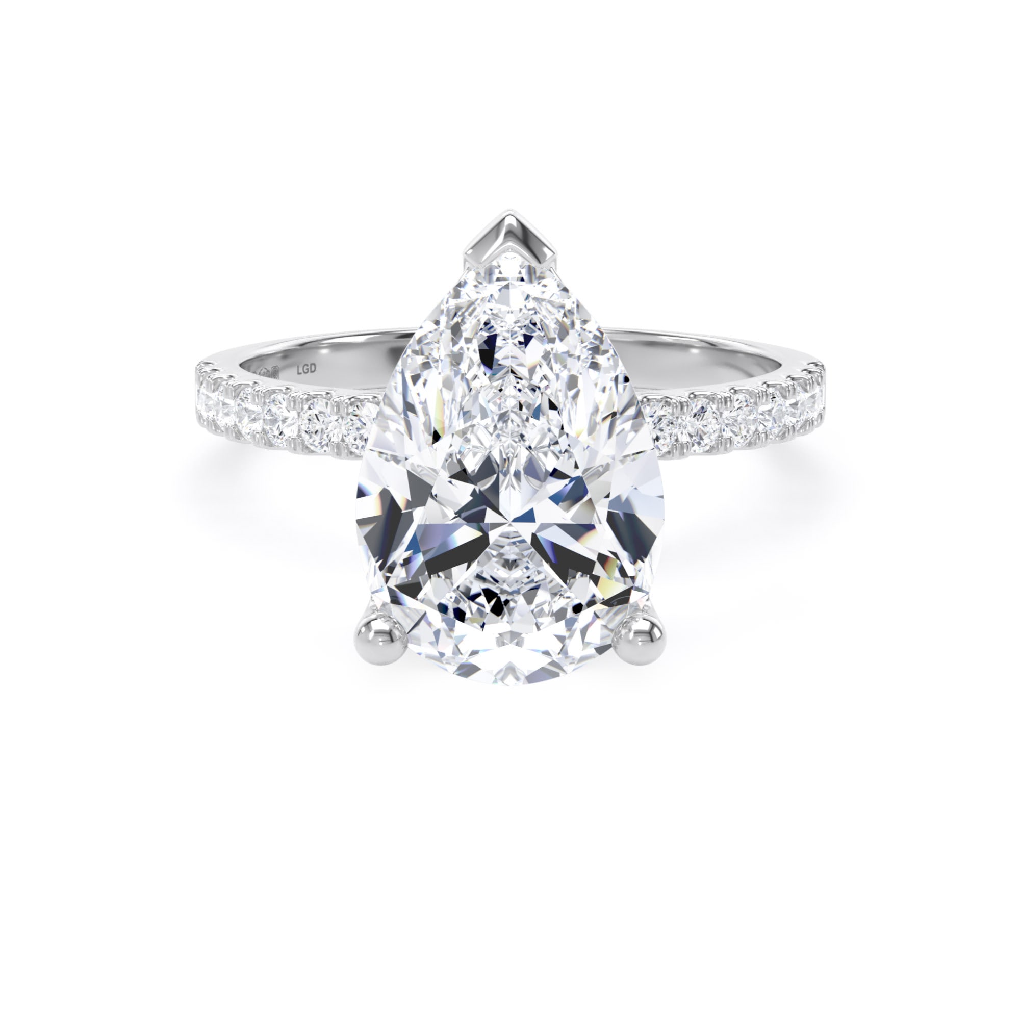 Platinum 3.25cttw Pear Cut Lab Grown Diamond Set Shoulder Solitaire Engagement Ring