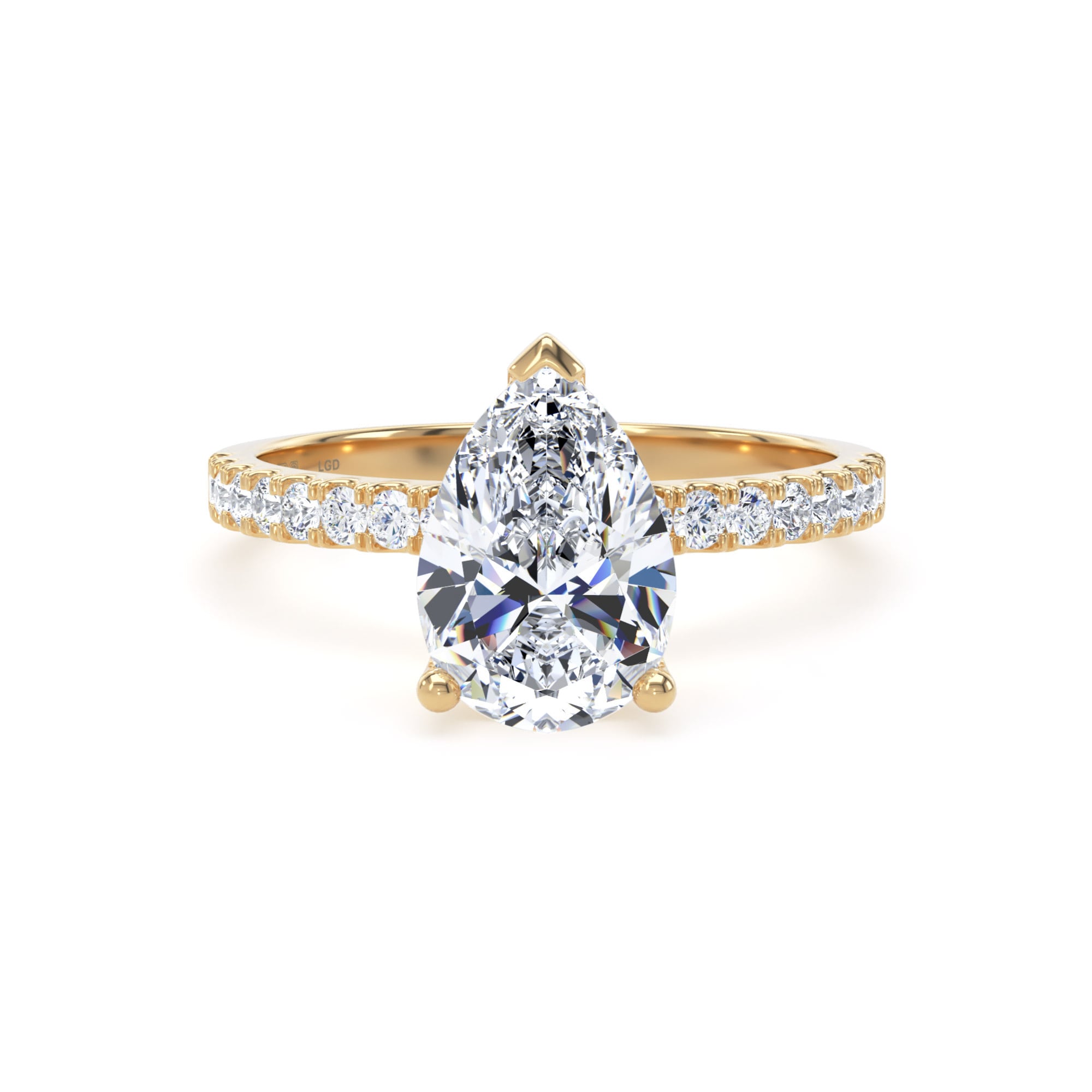 18ct Yellow Gold 1.70cttw Pear Cut Lab Grown Diamond Set Shoulder Solitaire Engagement Ring