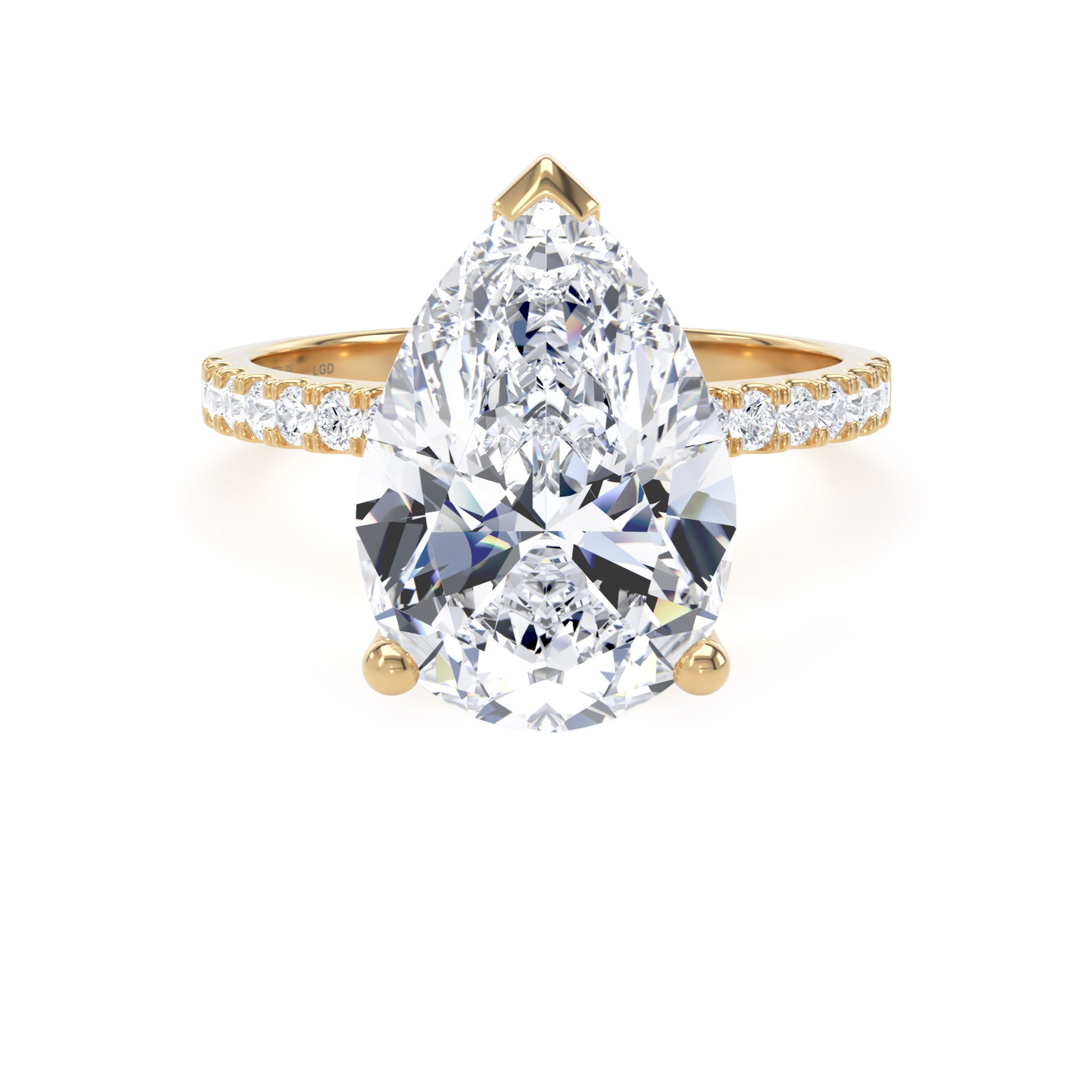 18ct Yellow Gold 4.25cttw Pear Cut Lab Grown Diamond Set Shoulder Solitaire Engagement Ring