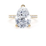 Goldsmiths 18ct Yellow Gold 4.25cttw Pear Cut Lab Grown Diamond Set Shoulder Solitaire Engagement Ring - Ring Size T.5