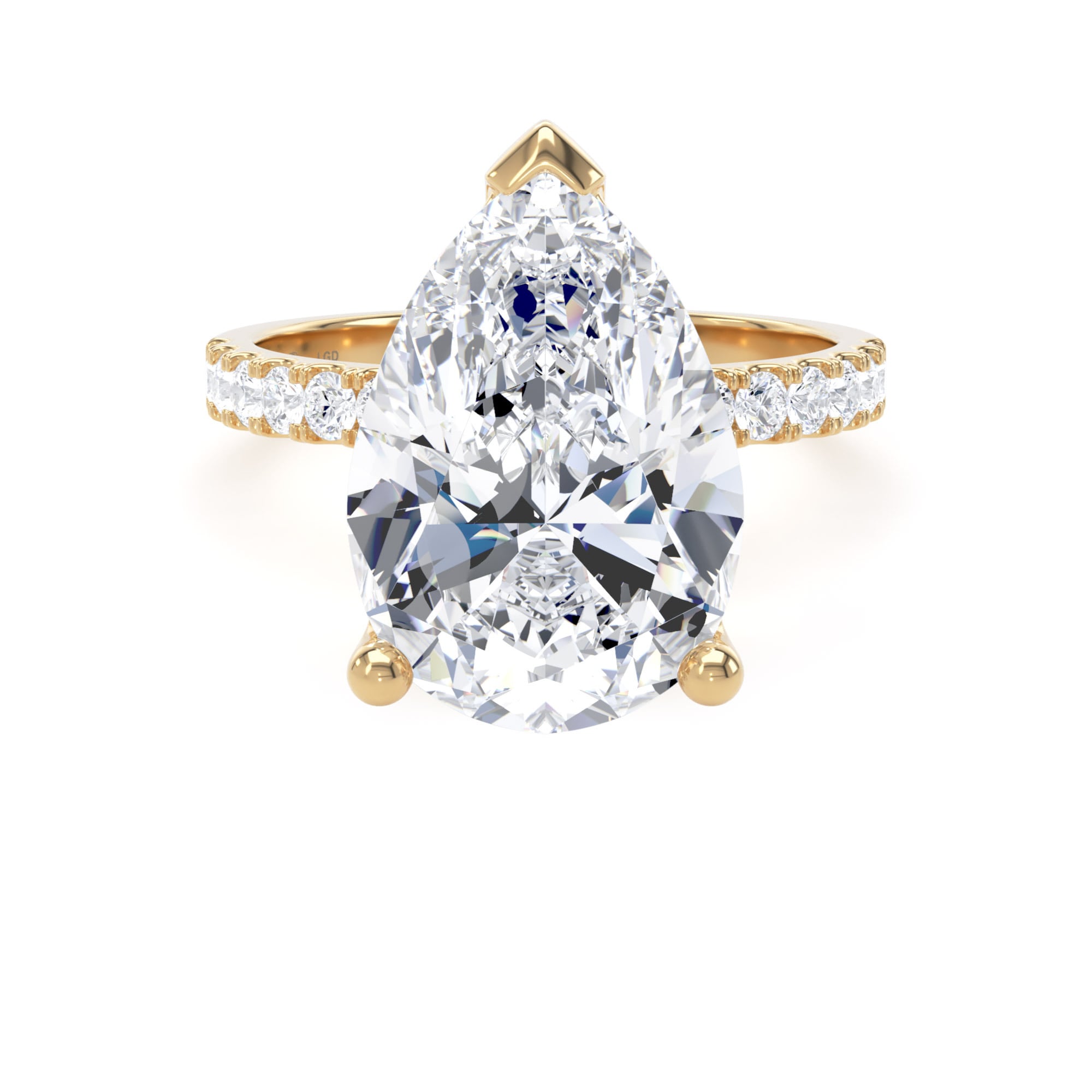 18ct Yellow Gold 5.25cttw Pear Cut Lab Grown Diamond Set Shoulder Solitaire Engagement Ring