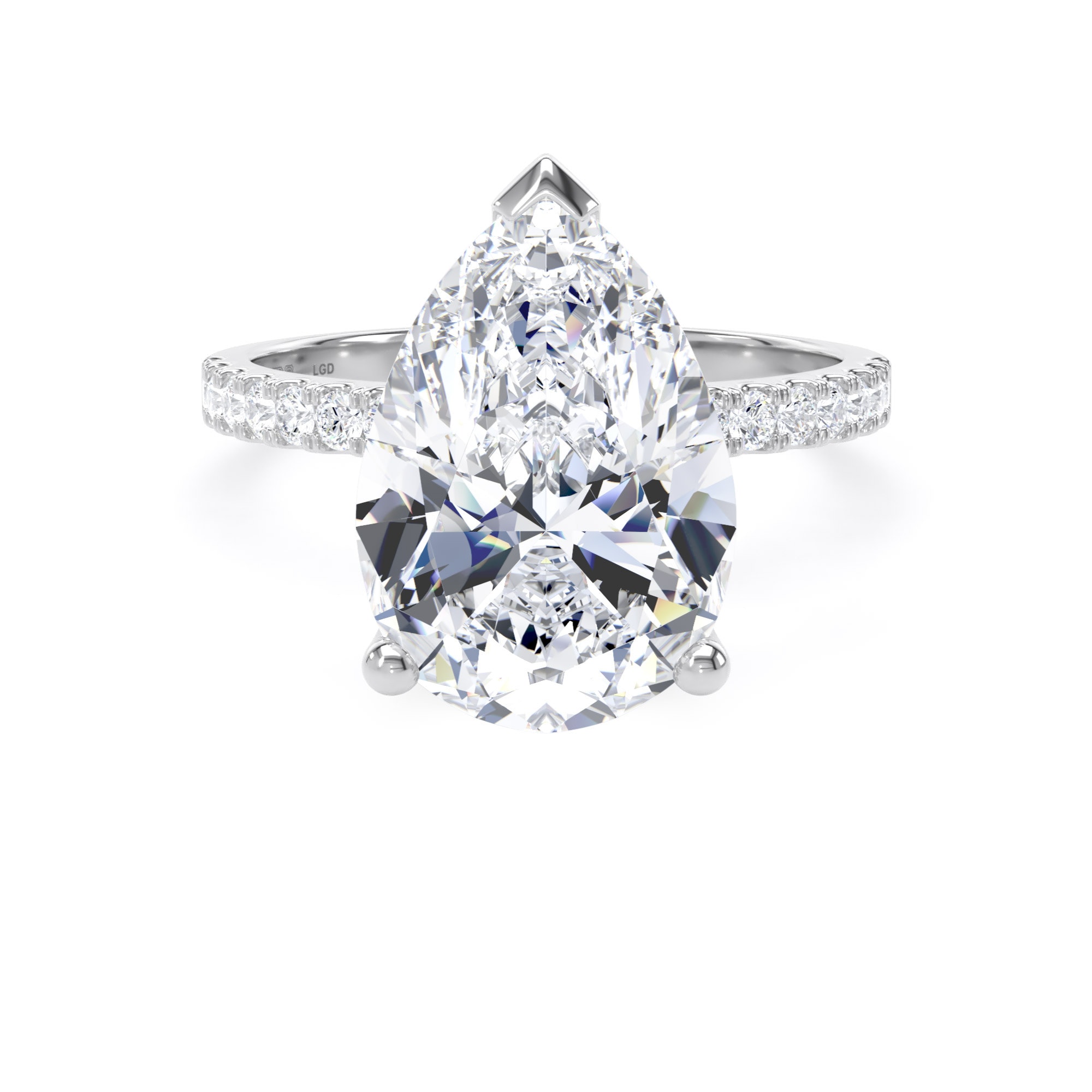 18ct White Gold 4.25cttw Pear Cut Lab Grown Diamond Set Shoulder Solitaire Engagement Ring