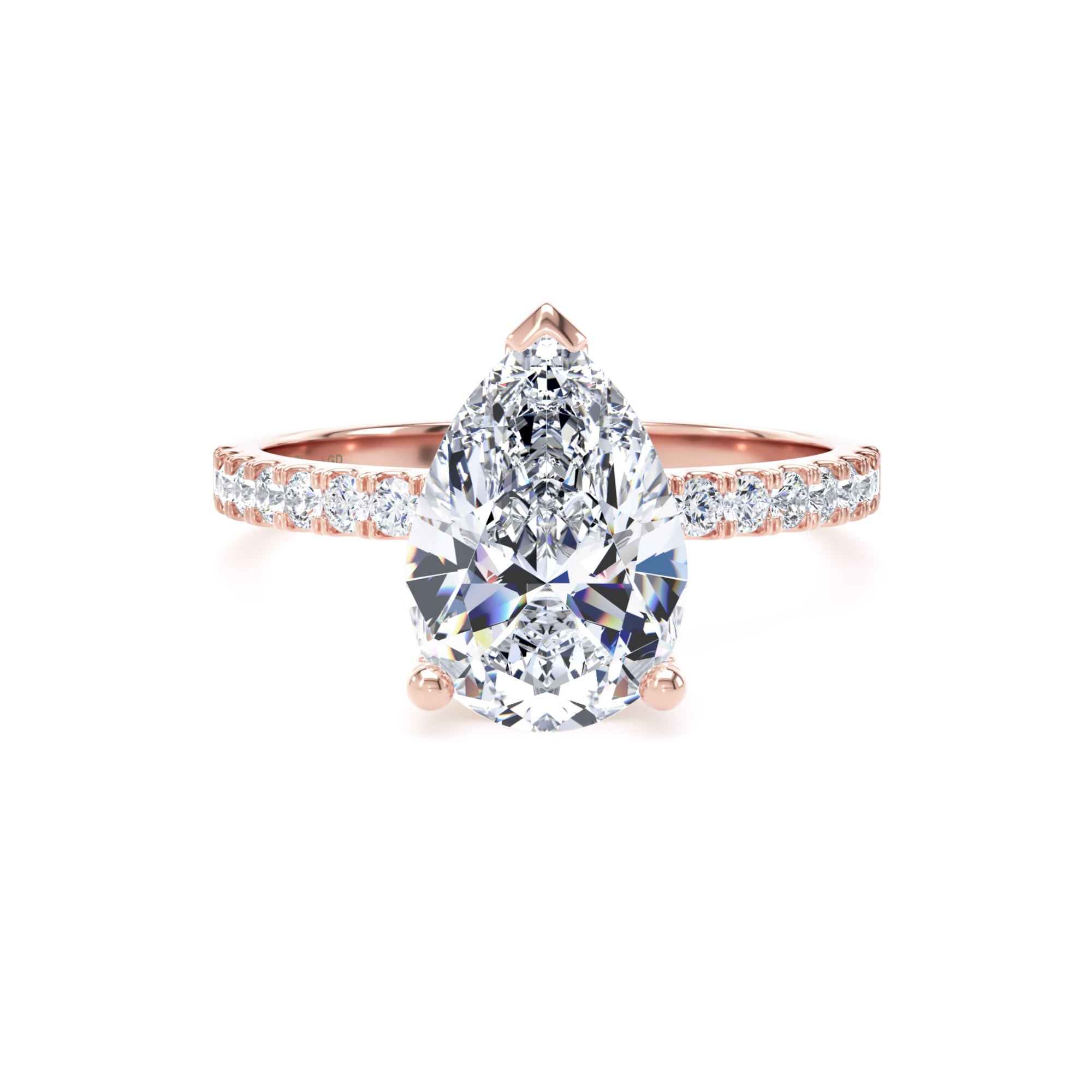 18ct Rose Gold 2.20cttw Pear Cut Lab Grown Diamond Set Shoulder Solitaire Engagement Ring