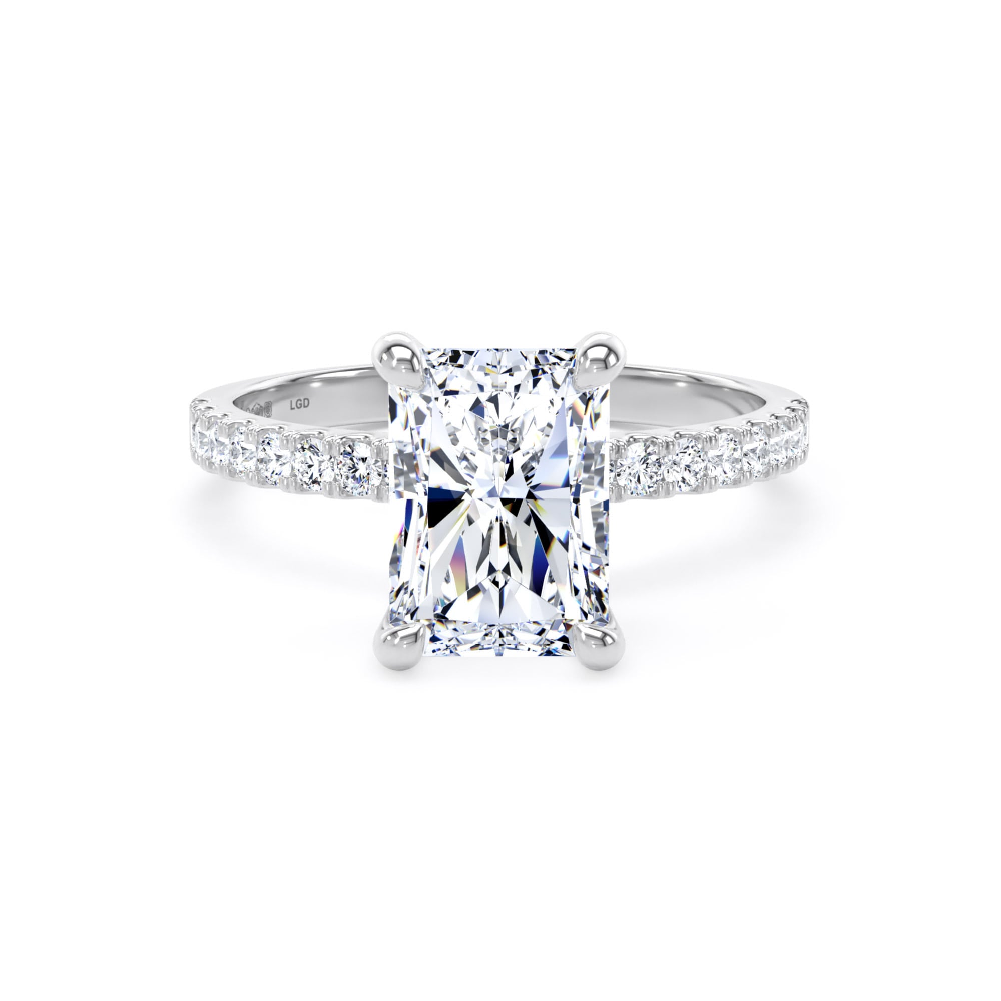 Platinum 2.70cttw Radiant Cut Lab Grown Diamond Set Shoulder Solitaire Engagement Ring