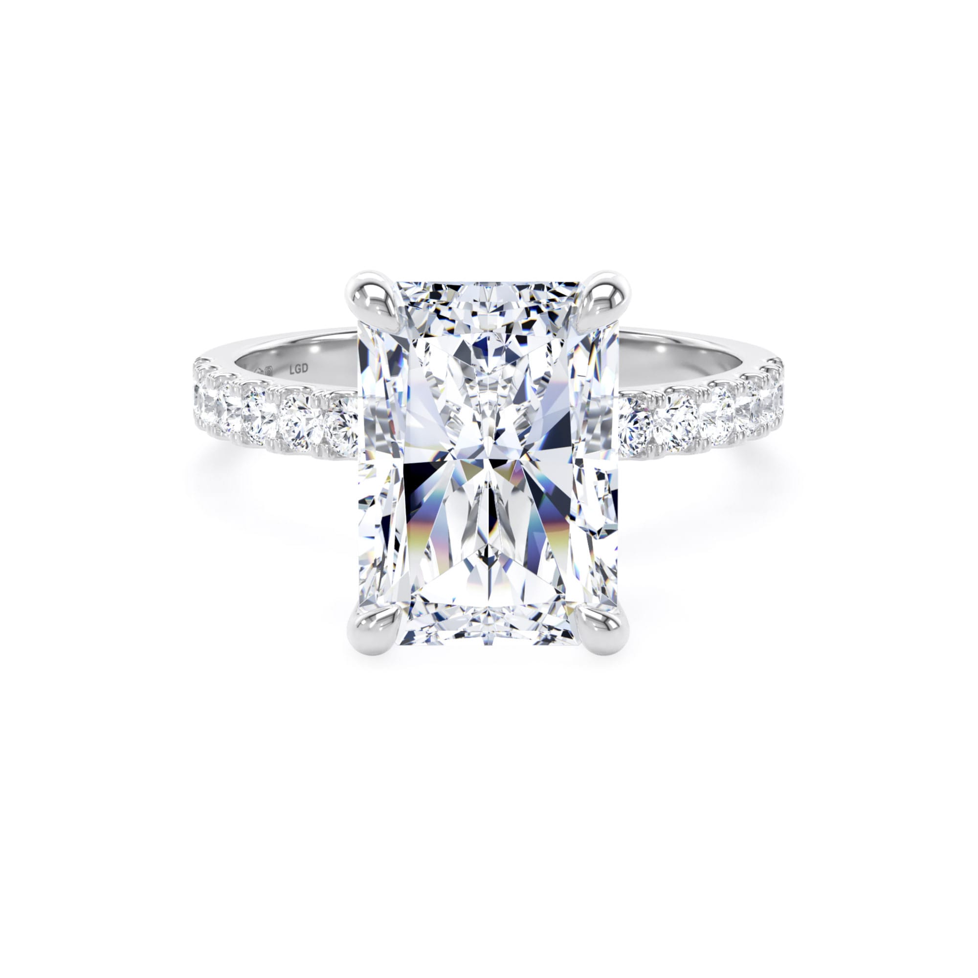 Platinum 5.25cttw Radiant Cut Lab Grown Diamond Set Shoulder Solitaire Engagement Ring
