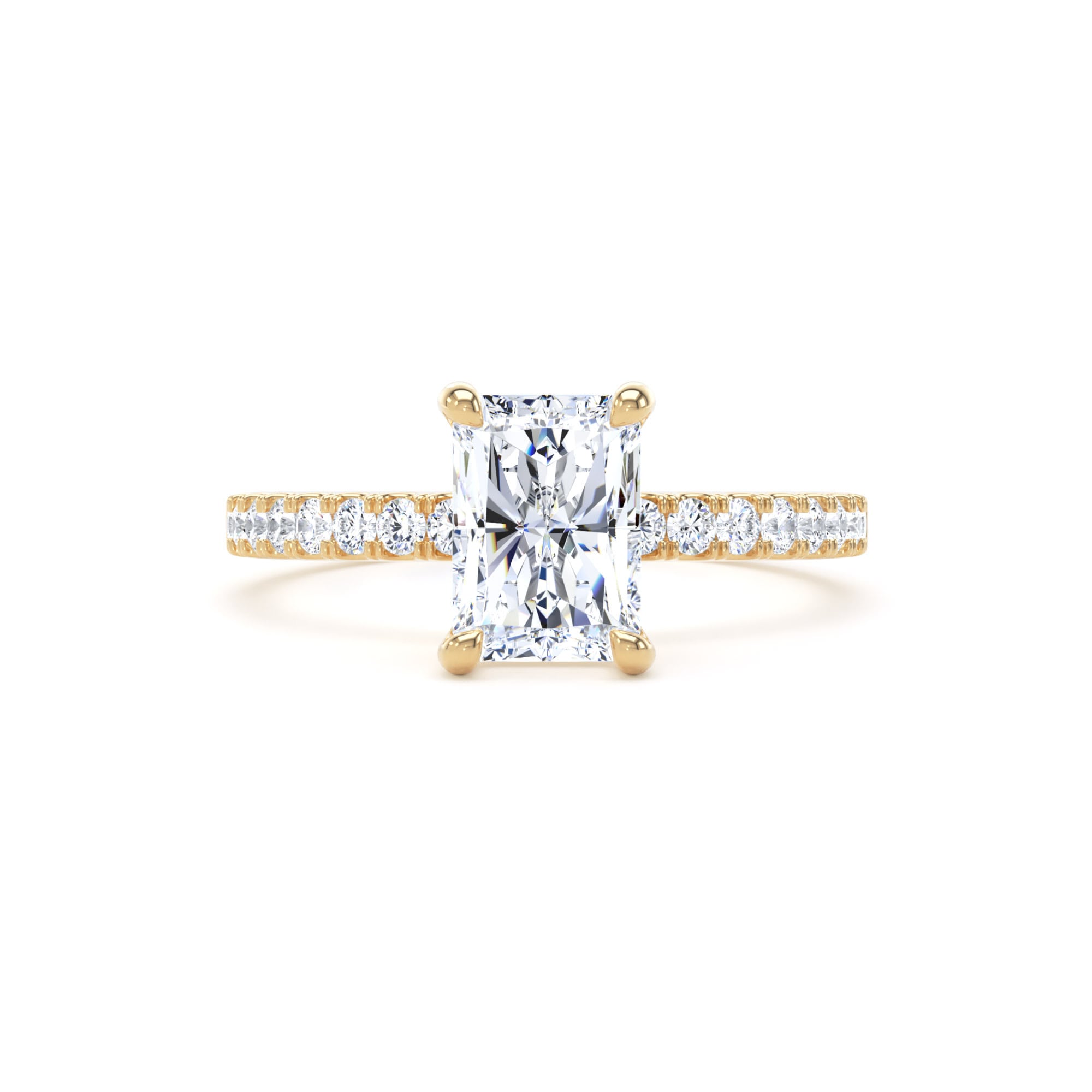 Goldsmiths 18ct Yellow Gold 1.70cttw Radiant Cut Lab Grown Diamond Set Shoulder Solitaire Engagement Ring - Ring Size O