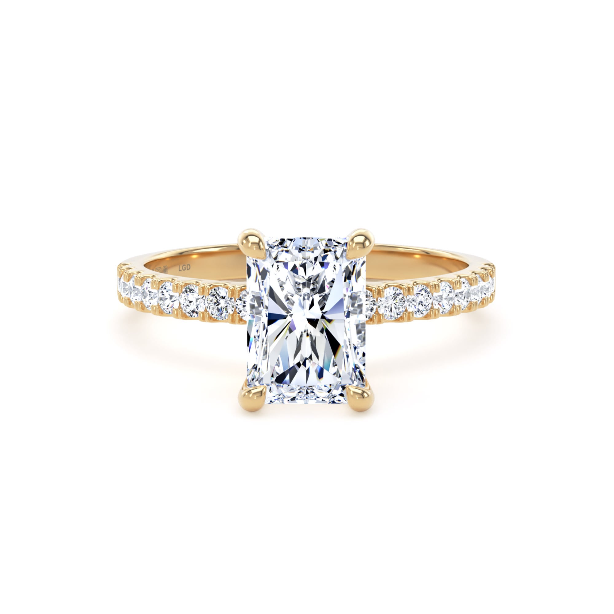 18ct Yellow Gold 2.20cttw Radiant Cut Lab Grown Diamond Set Shoulder Solitaire Engagement Ring