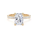 Goldsmiths 18ct Yellow Gold 2.70cttw Radiant Cut Lab Grown Diamond Set Shoulder Solitaire Engagement Ring - Ring Size S.5