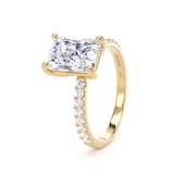 Goldsmiths 18ct Yellow Gold 2.70cttw Radiant Cut Lab Grown Diamond Set Shoulder Solitaire Engagement Ring - Ring Size S.5