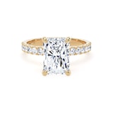 Goldsmiths 18ct Yellow Gold 3.25cttw Radiant Cut Lab Grown Diamond Set Shoulder Solitaire Engagement Ring - Ring Size K.5
