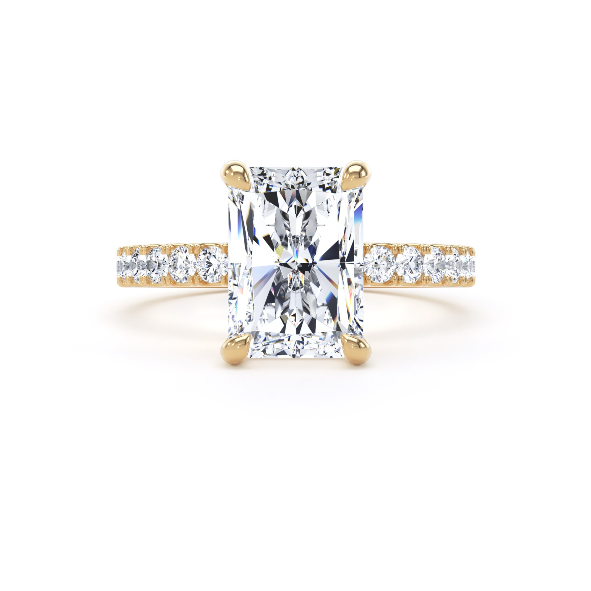 Goldsmiths 18ct Yellow Gold 3.25cttw Radiant Cut Lab Grown Diamond Set Shoulder Solitaire Engagement Ring - Ring Size V Goldsmiths 18ct Yellow Gold 3.25cttw Radiant Cut Lab Grown Diamond Set Shoulder Solitaire Engagement Ring - Ring Size V