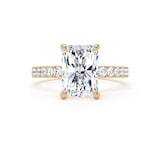 Goldsmiths 18ct Yellow Gold 3.25cttw Radiant Cut Lab Grown Diamond Set Shoulder Solitaire Engagement Ring - Ring Size K.5