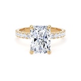 Goldsmiths 18ct Yellow Gold 4.25cttw Radiant Cut Lab Grown Diamond Set Shoulder Solitaire Engagement Ring - Ring Size T.5