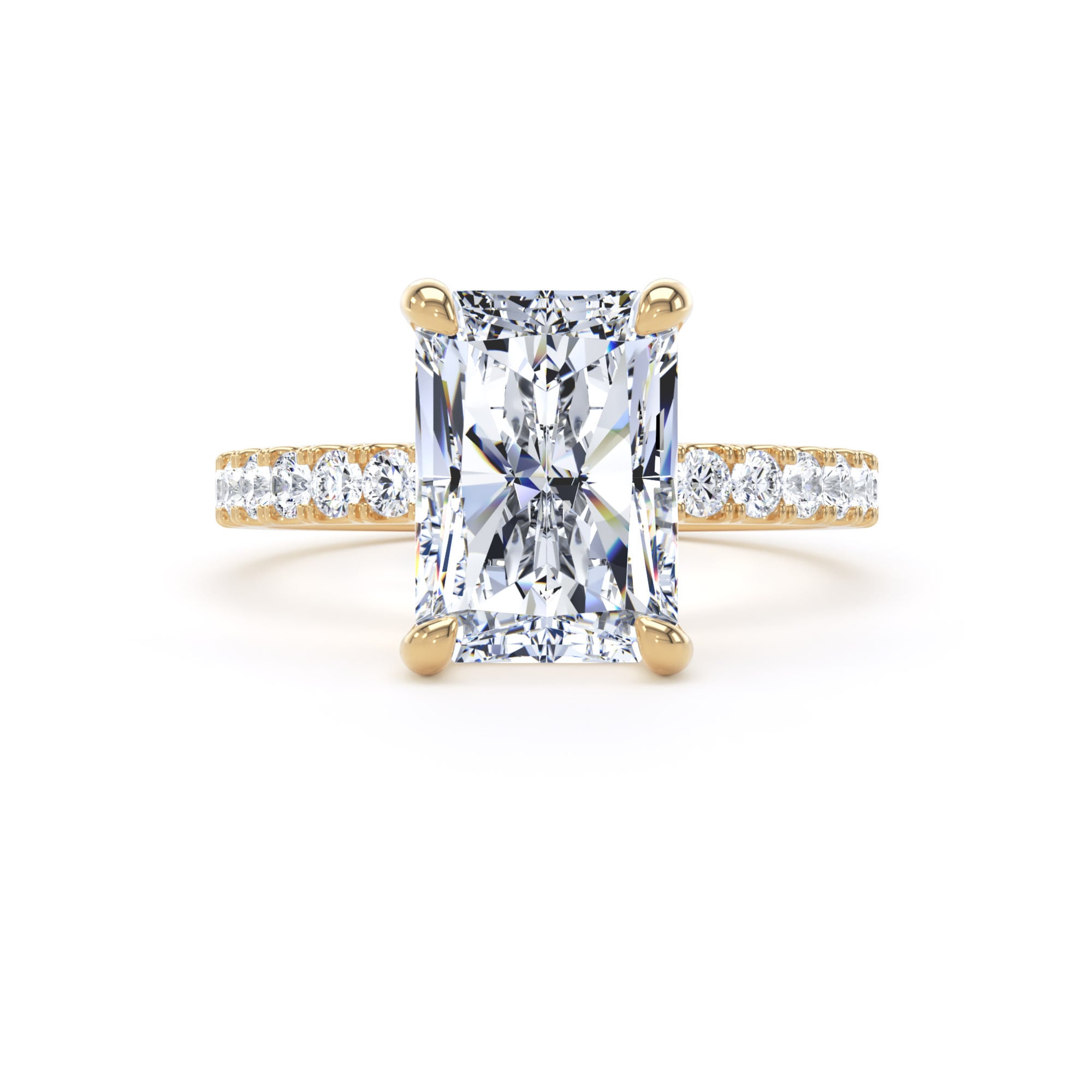 Goldsmiths 18ct Yellow Gold 4.25cttw Radiant Cut Lab Grown Diamond Set Shoulder Solitaire Engagement Ring - Ring Size R Goldsmiths 18ct Yellow Gold 4.25cttw Radiant Cut Lab Grown Diamond Set Shoulder Solitaire Engagement Ring - Ring Size R