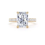 Goldsmiths 18ct Yellow Gold 4.25cttw Radiant Cut Lab Grown Diamond Set Shoulder Solitaire Engagement Ring - Ring Size T.5