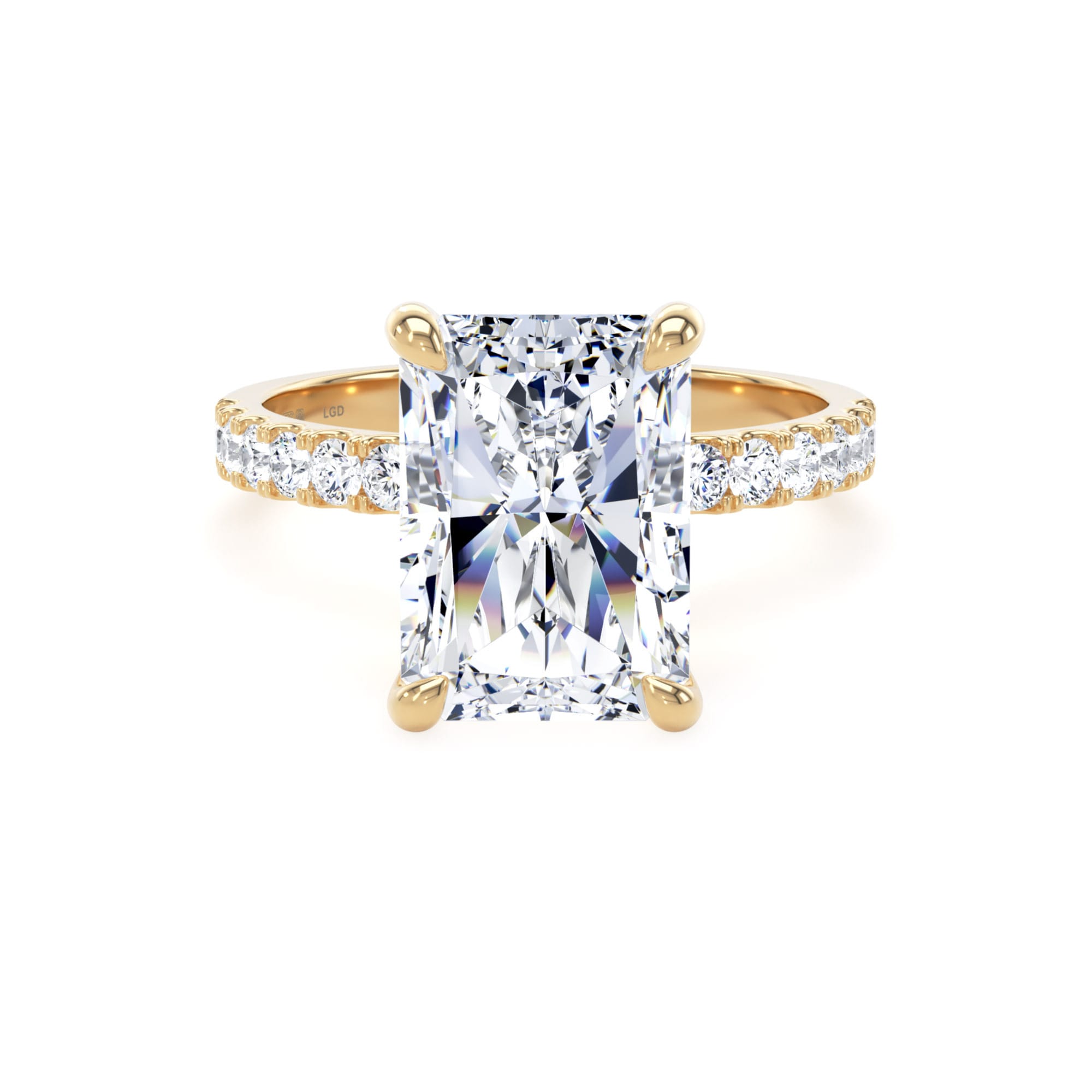 18ct Yellow Gold 5.25cttw Radiant Cut Lab Grown Diamond Set Shoulder Solitaire Engagement Ring