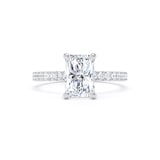 Goldsmiths 18ct White Gold 2.20cttw Radiant Cut Lab Grown Diamond Set Shoulder Solitaire Engagement Ring - Ring Size F.5