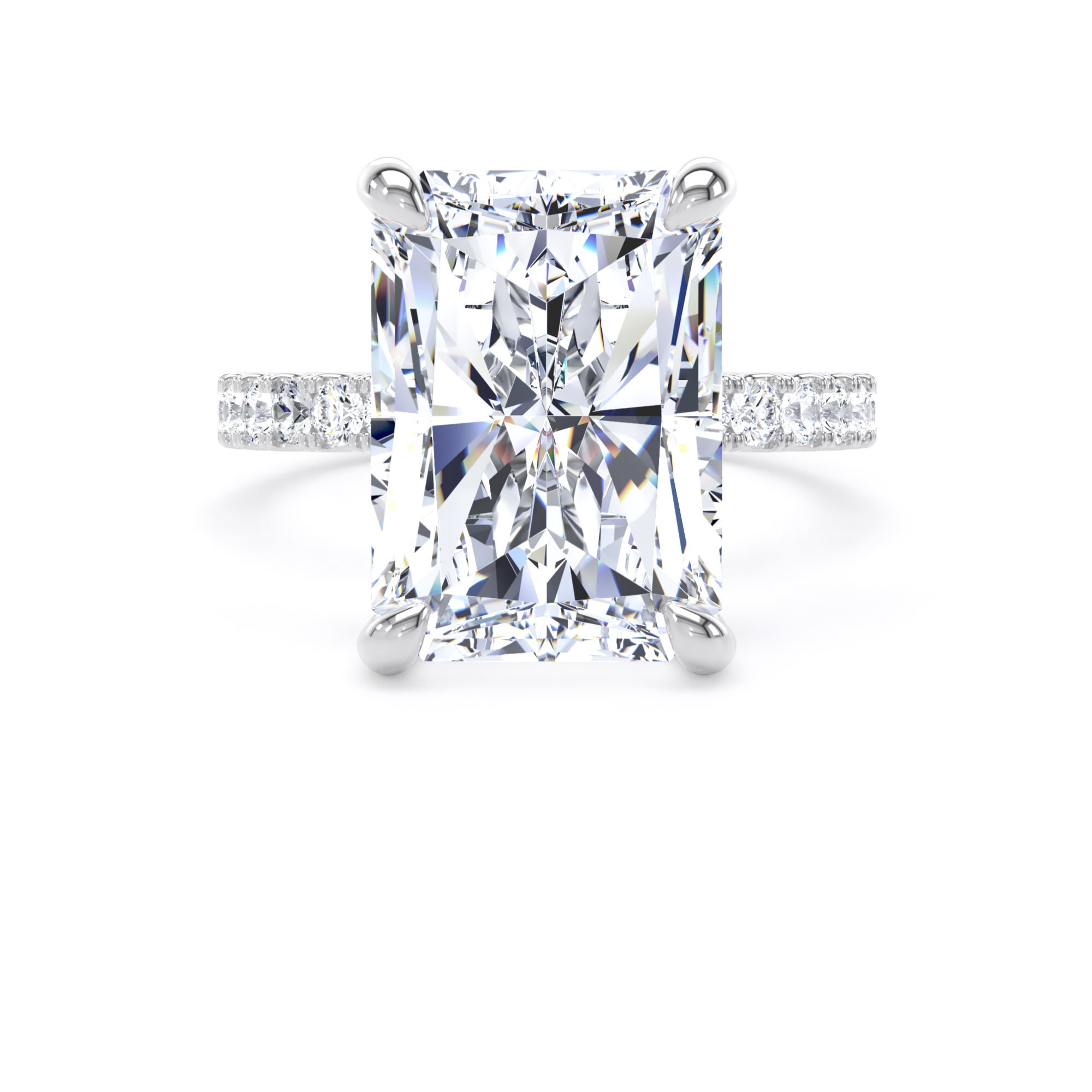 Goldsmiths 18ct White Gold 7.25cttw Radiant Cut Lab Grown Diamond Set Shoulder Solitaire Engagement Ring - Ring Size L Goldsmiths 18ct White Gold 7.25cttw Radiant Cut Lab Grown Diamond Set Shoulder Solitaire Engagement Ring - Ring Size L