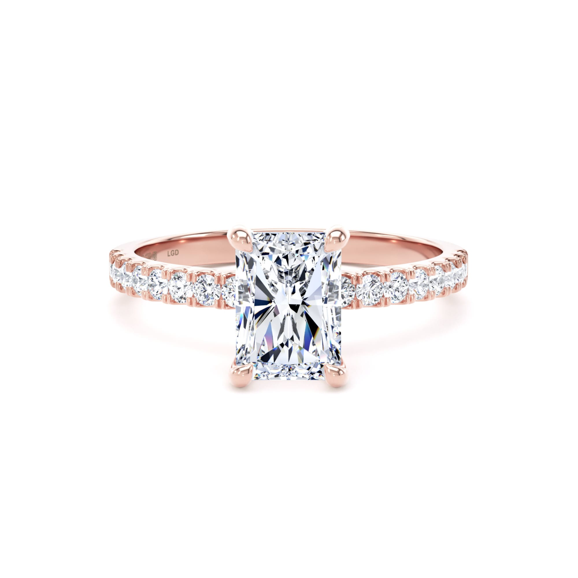 18ct Rose Gold 1.70cttw Radiant Cut Lab Grown Diamond Set Shoulder Solitaire Engagement Ring