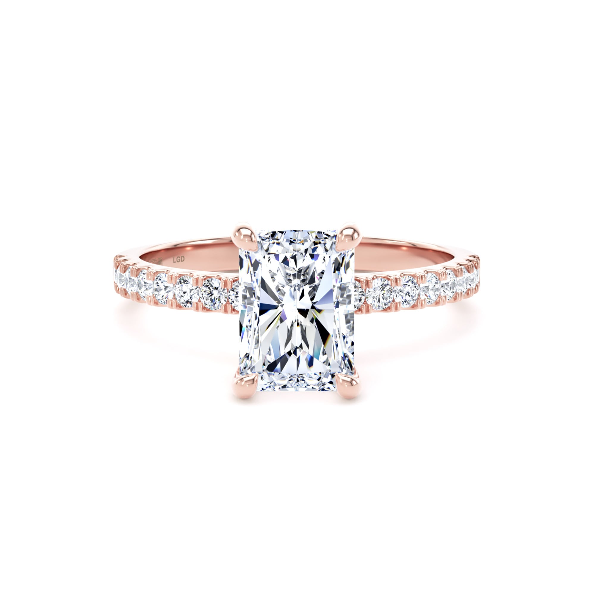 18ct Rose Gold 2.20cttw Radiant Cut Lab Grown Diamond Set Shoulder Solitaire Engagement Ring