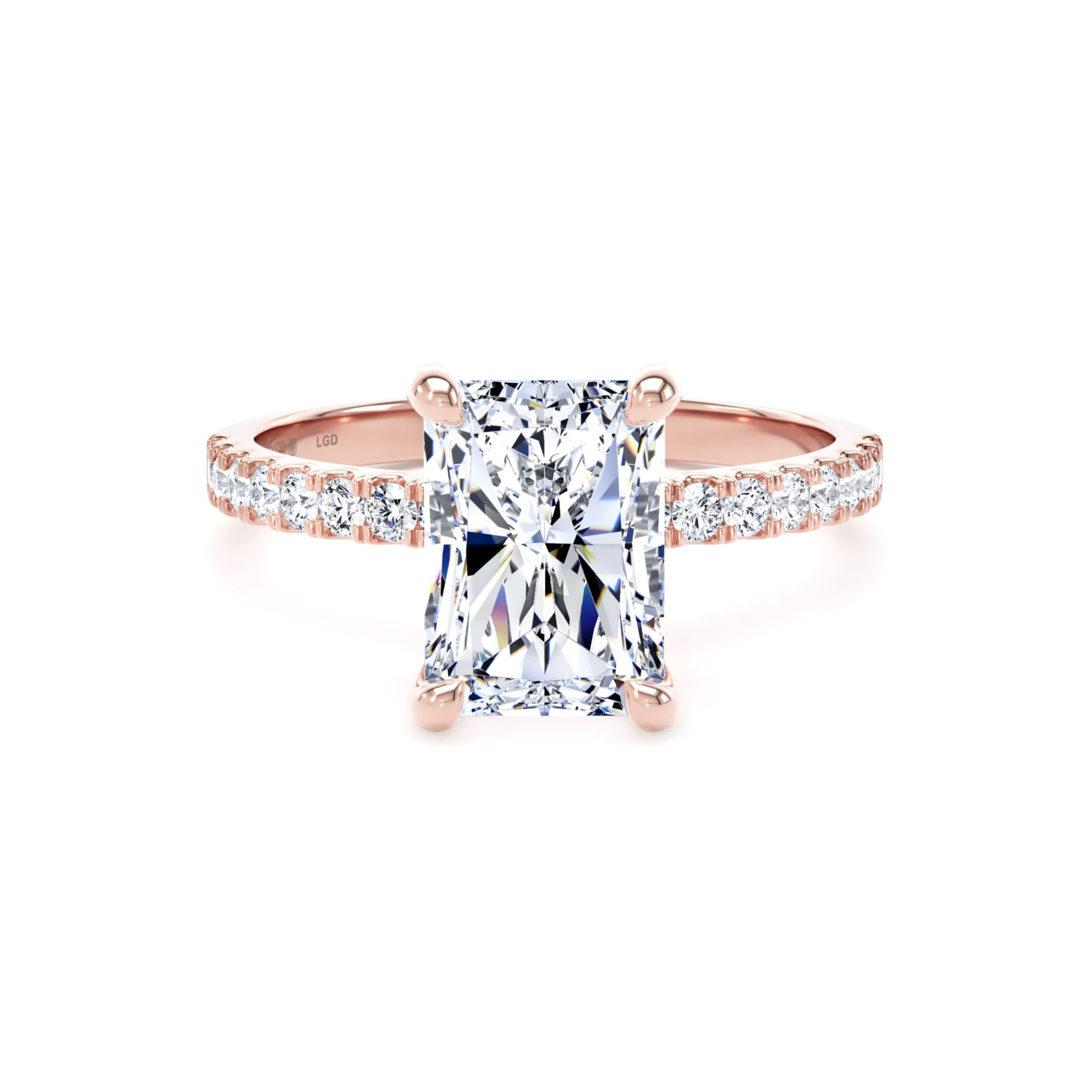 18ct Rose Gold 2.70cttw Radiant Cut Lab Grown Diamond Set Shoulder Solitaire Engagement Ring
