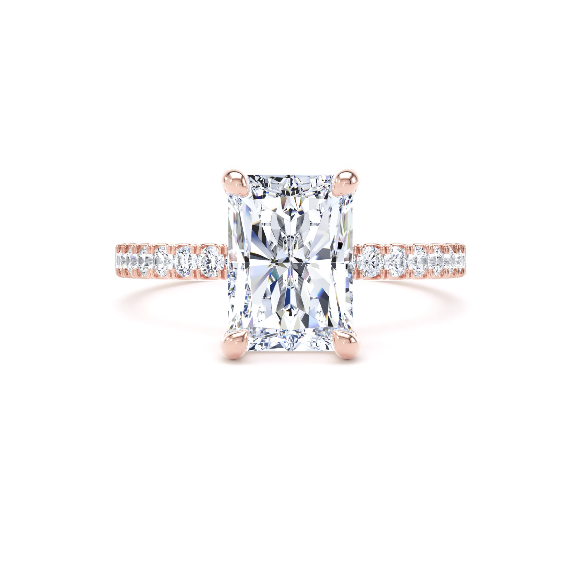 Goldsmiths 18ct Rose Gold 2.70cttw Radiant Cut Lab Grown Diamond Set Shoulder Solitaire Engagement Ring - Ring Size P Goldsmiths 18ct Rose Gold 2.70cttw Radiant Cut Lab Grown Diamond Set Shoulder Solitaire Engagement Ring - Ring Size P