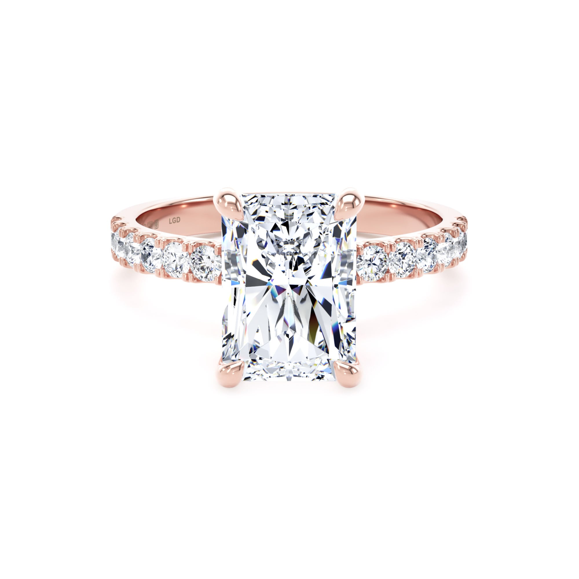18ct Rose Gold 3.25cttw Radiant Cut Lab Grown Diamond Set Shoulder Solitaire Engagement Ring