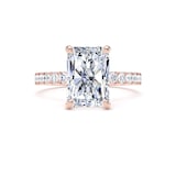 Goldsmiths 18ct Rose Gold 4.25cttw Radiant Cut Lab Grown Diamond Set Shoulder Solitaire Engagement Ring - Ring Size H