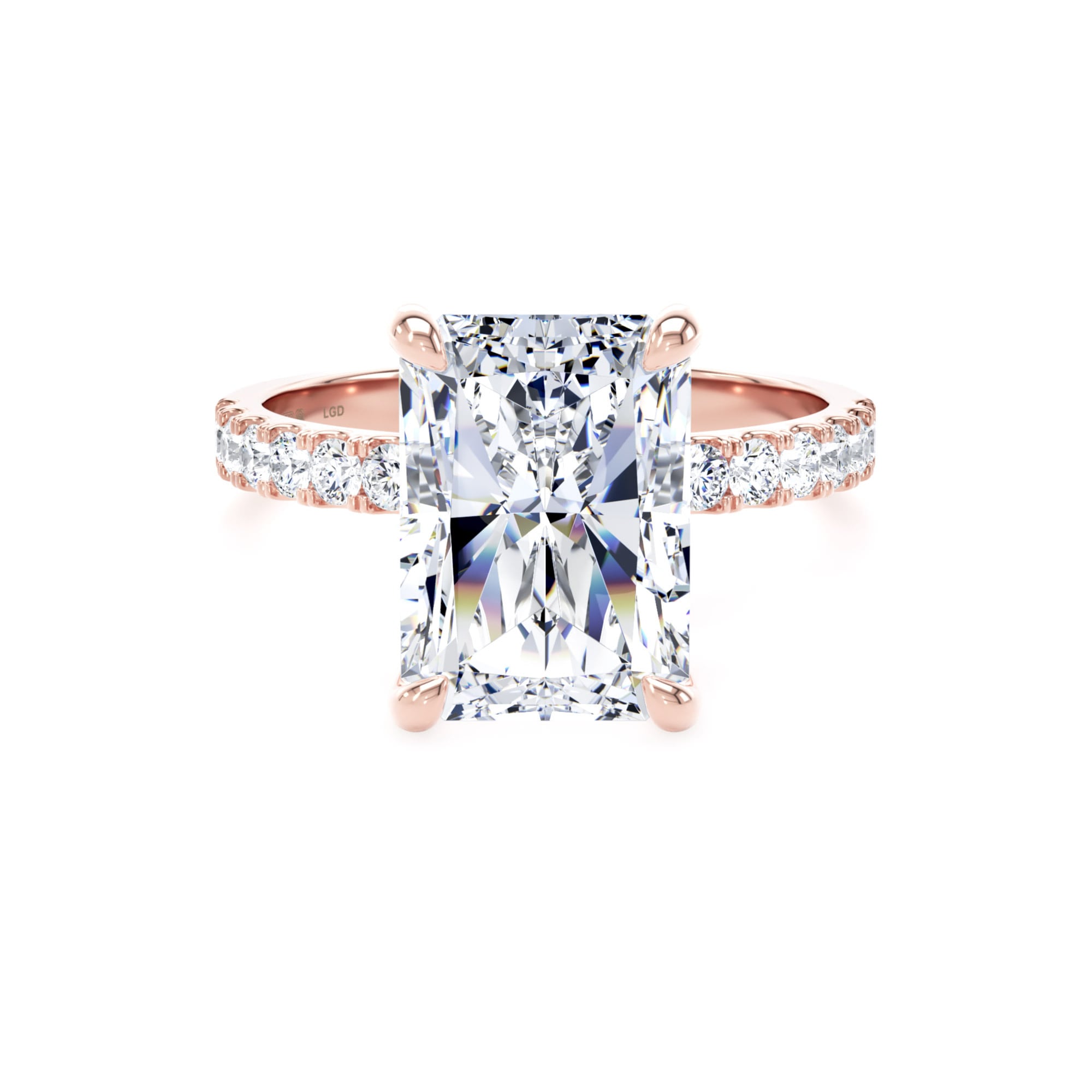 18ct Rose Gold 5.25cttw Radiant Cut Lab Grown Diamond Set Shoulder Solitaire Engagement Ring