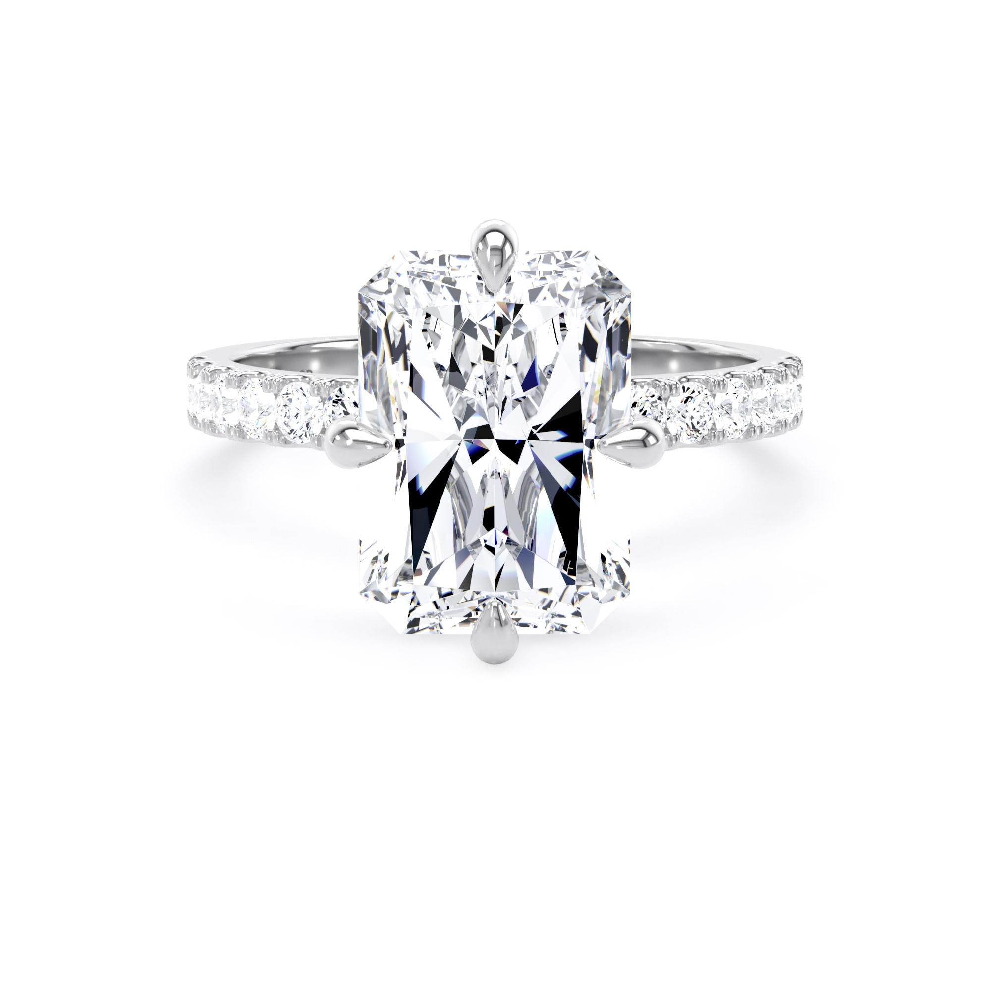 Platinum Compass Set 5.25cttw Radiant Lab Grown Diamond Set Shoulder Solitaire Engagement Ring