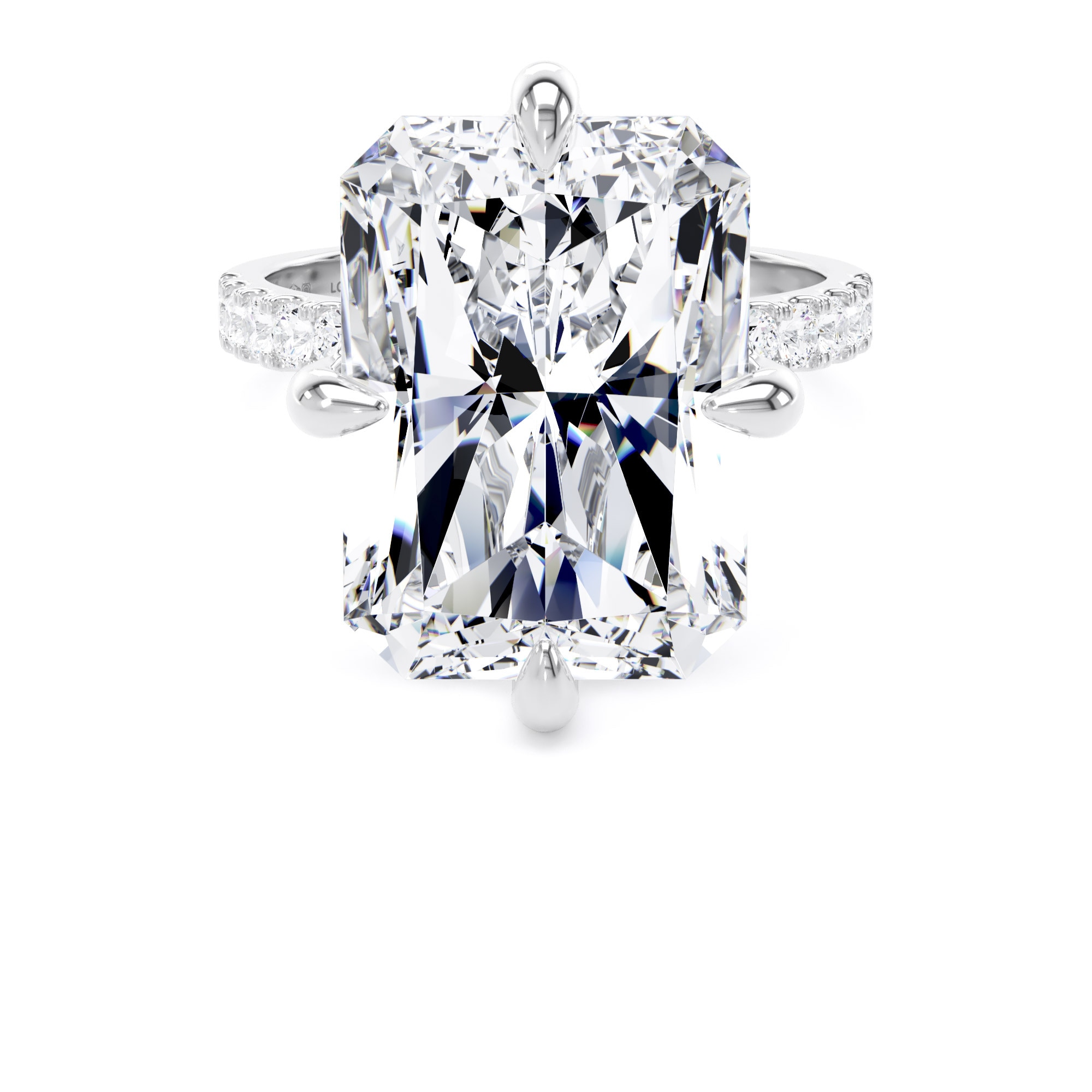 Platinum Compass Set 10.25cttw Radiant Lab Grown Diamond Set Shoulder Solitaire Engagement Ring