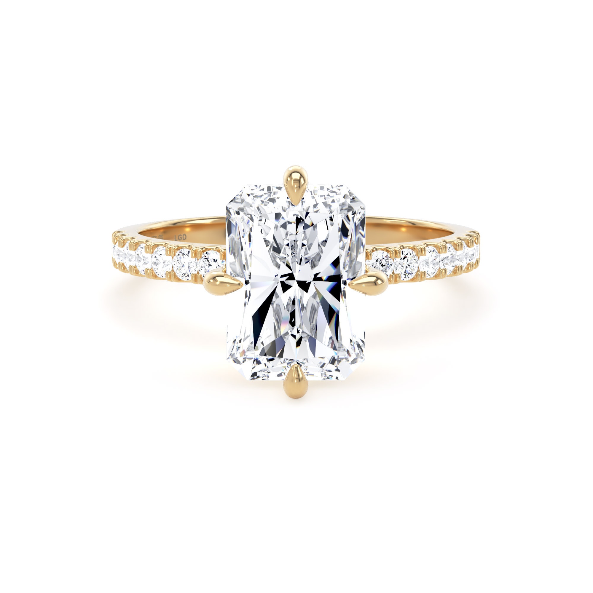 18ct Yellow Gold Compass Set 3.25cttw Radiant Lab Grown Diamond Set Shoulder Solitaire Engagement Ring