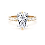 Goldsmiths 18ct Yellow Gold Compass Set 4.25cttw Radiant Lab Grown Diamond Set Shoulder Solitaire Engagement Ring - Ring Size F.5