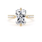Goldsmiths 18ct Yellow Gold Compass Set 4.25cttw Radiant Lab Grown Diamond Set Shoulder Solitaire Engagement Ring - Ring Size F.5